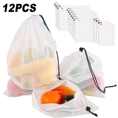 

12 Pcsset Reusable Food Storage Bags Fruit&Vegetable Mesh Bag Reusable Mesh Produce Bags