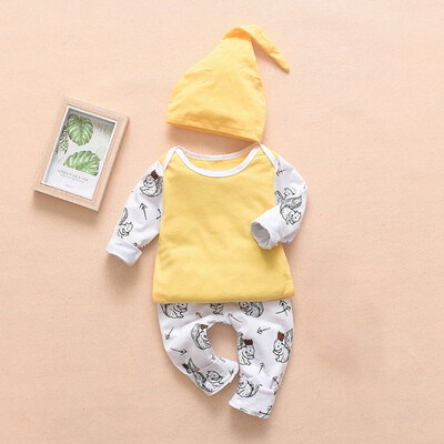 

Spring Autumn Casual Baby Printing Long Sleeve Top And Trousers And Hat Kids Three-piece Outfit Set
