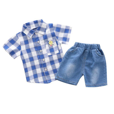 

Summer Baby Boy Adorable Plaid Print Short Sleeve Shirt Blouse Shorts Casual Outfits Clothes 6M-4T