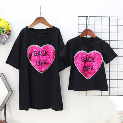 

Summer Mother Daughter T-shirt 2019 New Fashion Parent-Child Short Sleeve Heart Print Shirt Mother And Daughter Clothes