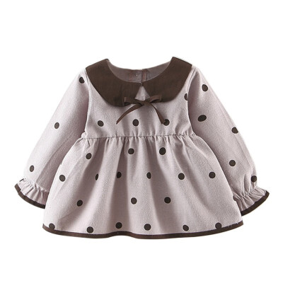 

Spring Children Girls Dresses Children Clothing Kids Girls Solid Color Polka Dot Print One-piece Size 80-110