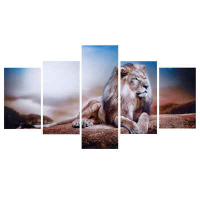 

5 Panels Animal Landscape Wall Art Lion Lying on the Rock Painting Modern Print For Home Decoration