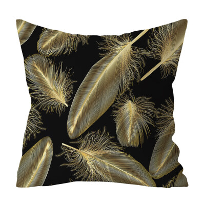 

〖Follure〗Gold Plant Printed Polyester Pillow Case Cover Sofa Cushion Cover Home Decor A