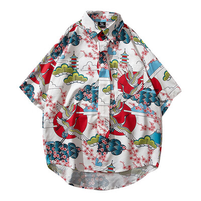 

Tailored Summer Mens Print Shirts Casual Short Sleeve Beach Tops Loose Casual Blouse