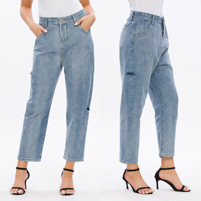 

Gobestart Fashion Womens Button Pocket Hole Trousers Jeans Casual Denim Wide Leg Pants