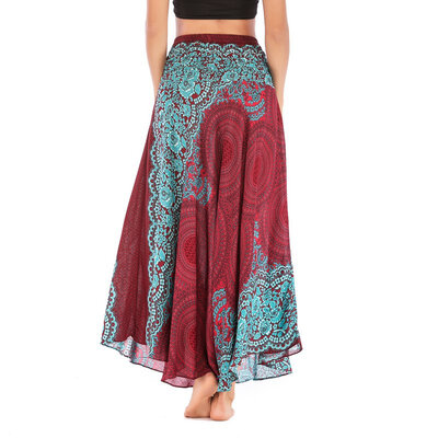 

Thai cotton silk pop print belly dance skirt beach holiday two wear big swing skirt