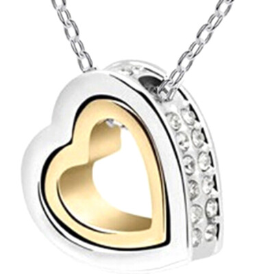 

Unique Lovers Necklace Double Heart Full Of Crystal Pendants Necklaces For Women