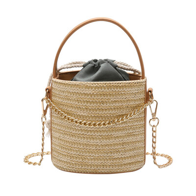 

Fashion Long Chain Weaving Drawstring Shoulder Bag Travel Handbag Buckle Pouch