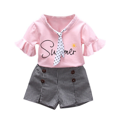 

Girl Shorts Set Summer Children Baby Girls Casual Flare Sleeve Tops Letter Print T-shirtShorts Suits Costume Set