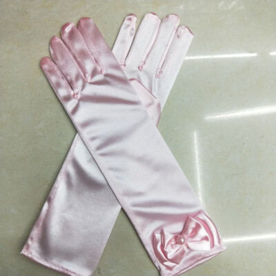 

Girl Long Gloves Bow Prom Finger Satin Elbow Costume Princess Sleeves Halloween