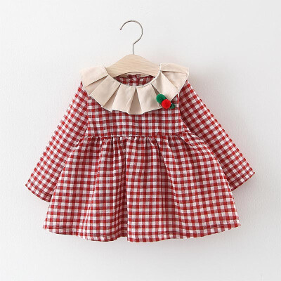 

Plaid Patchwork Dress for Baby Girls Toddler Ruched Ruffles Strip Plaid Patchwork Dress Casual Clothes Wholesale 6-24M