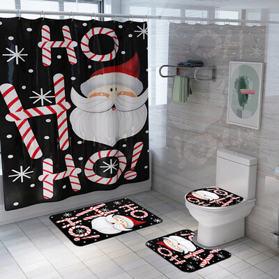 

Gobestart Santa Christmas Print Toilet Bathroom Mat And Shower Curtain Four-Piece Set
