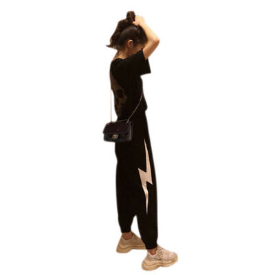 

Pants Women Casual Harajuku Ankle Length Pants Loose High-Elastic Trousers Trousers Sports Side Print Female Pants