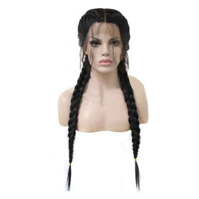 

Women Long Double Braids Lace Front Wigs Twist Braided Black Hairpiece Female Fiber Fake Hair
