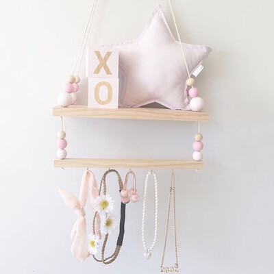 

Ins Girls Kids Room Decor Cute Nordic Style Wooden Bead Hanging Sundries Shelf Storage Rack