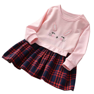 

New Lovely Children Embroidered Rabbit Embroidery Stitching Fashion Girl Princess Long Sleeved Girl Dress