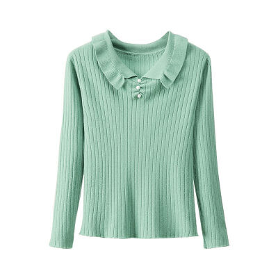 

Korean Style Solid Color Pearl Decoration Sweater Fashion Sweet Long-sleeved Womens Knit Pullover