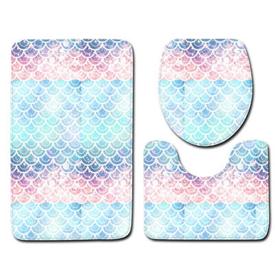 

3 Pcssets Non-slip Bath Mat Fish Scale Pattern Toilet Cover Absorbent Bathroom Mats Creativity Bath Rugs