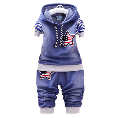 

Autumn Baby Boy Set Cotton Striped Star Print Long Sleeve Hooded Sweatshirt Trousers Outfits Set