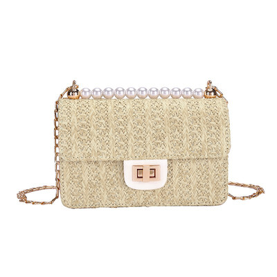 

Temperament shoulder bags 2019 New Wave Fashion Messenger Bag Wild Pearl Chain Shoulder Hand-woven Small Square Bag