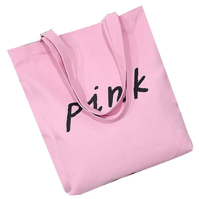 

Casual Women Simple Letter Print Canvas Shopping Bag Zip Tote Shoulder Handbag