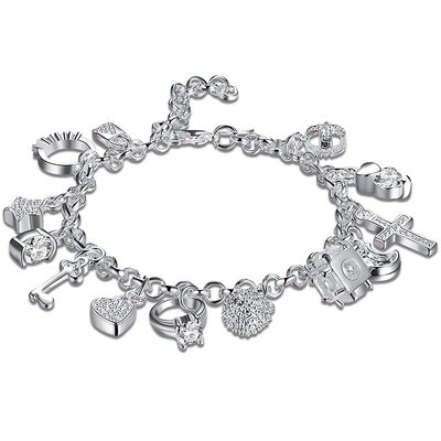 

Women Girl 13 Pendant Wrist Chain Silver Plated Chain Bracelet Crystal Dangle Bracelet Jewelry Gift