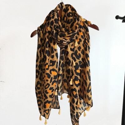 

New European&American scarves autumn Korean version fringed twill cotton warmth scarf leopard print tie-dyed sunscreen shawl
