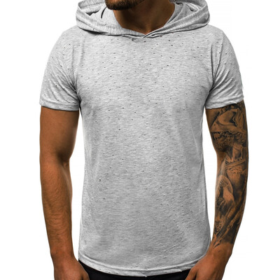 

Toponeto Mens Hooded Hole Striped Pattern Casual Fashion Lapel Short Sleeve Shirt
