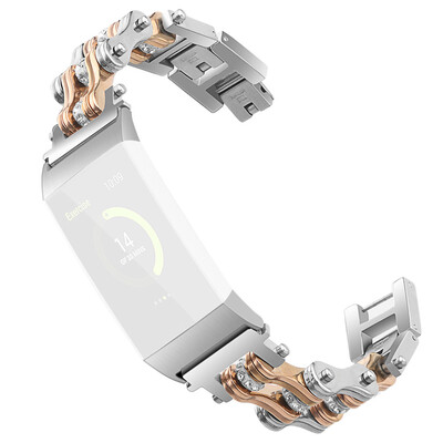 

〖Follure〗Stainless Steel Double Row Bicycle chain Metal Watch Band For Fitbit Charge 3