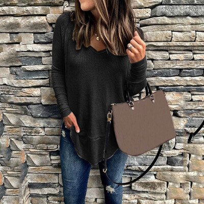 

Tailored Womens Pure Color Stitching Of Fashion V-Neck And Long Sleeve Blouses
