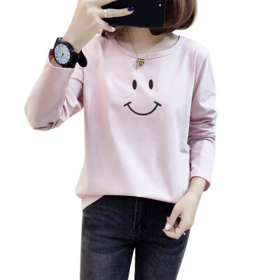 

Summer Plus Size Shirts Women Round Neck Cartoon Smiley Long Sleeved T-shirt Breathable T-shirt