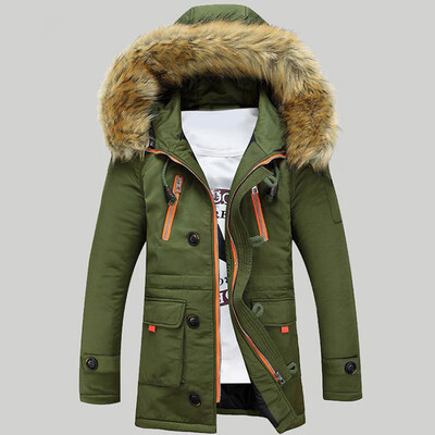 

Mens Long Sleeve Hooded Fur Collar Coat Slim Thickening Warm Wadded Jackets