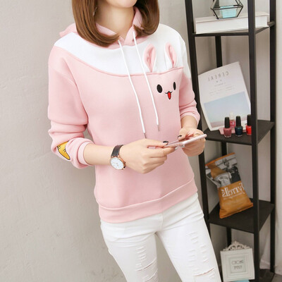 

Tailored Fashion Women Top O-Neck Hooded Rabbit Printing Sweatshirt Casual Loose Blouse