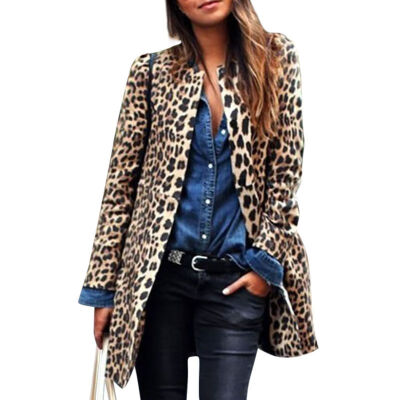 

jacket fashion New womens winter autumn coat warm sexy leopard long-sleeved loose temperament casual long coat