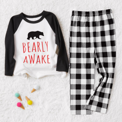 

2-8T Baby Christmas Family Matching Festival Outfits Parent-children Black Bear Letters Printed Homewear For BabyKidDadMom