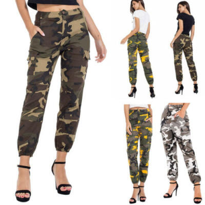 

US Womens High Waist Camouflage Joggers Trousers Ladies Casual Camo Cargo Pants