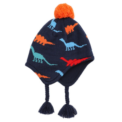 

Autumn And Winter Kid Thickening Fleece Knitting Cartoon Dinosaur Hat Baby Warm Accessories Ear Protective Cap