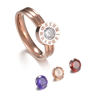

Love Screw Stone Roman Numerals Jewelry 4 Color Stone Interchangeable Ring Stainless Steel Ring