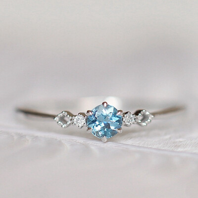 

European&American New Wedding Party Plated Sky Blue 18k Yellow Gold Ring