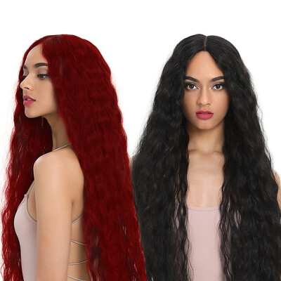 

Full 2362" Women Curly Wavy Long Hair Wig Black Wine Red Wig Lace Front Wig