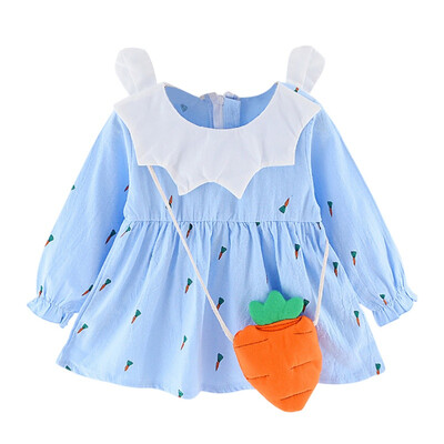 

Spring Autumn Girls Dresses Cotton Long-sleeved Carrot Princess Dress Childrens Clothing Plus Accessories Musette Bag
