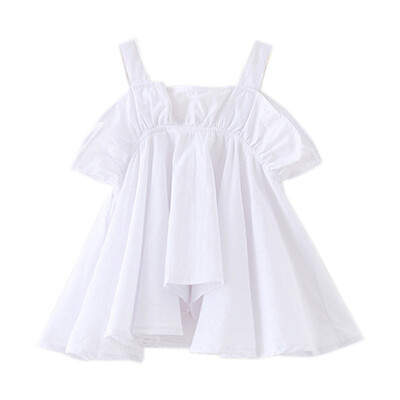 

Summer Girls Ruffled Doll Collar Solid Color Princess Cute Sweet Sleeveless Sling Dress