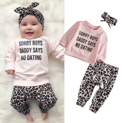 

Newborn Infant Baby Girl Clothes Top T-shirt Leopard Pants Headband Outfit