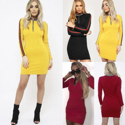 

Fashion Women Long Sleeve Bodycon Casual Party Evening Cocktail Mini Dress