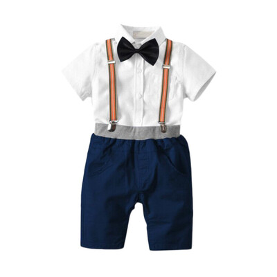 

Baby Clothes Set 2018 New Children Bow Tie Gentleman Four-Piece Set StrapShortsShirtBow Tie Suit Baby Boys Clothing 1-6Y