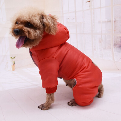 

Warm Dog Hooded Jumpsuit Cotton Fleece 4-legged Windproof Pet Outfits For Autumn And Winter