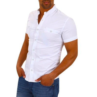 

Tailored Men Summer Solid Short Sleeve Basic T Shirt Blouse Fit Slim Top