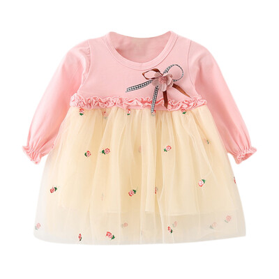 

2019 Autumn Casual Baby Girls Long Flare Sleeve Flower Print Dress Kids Princess Pageant Dresses