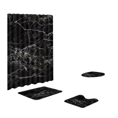 

Gobestart 4PCS Sea Style Non Slip Toilet Polyester Cover Mat Set Bathroom Shower Curtain