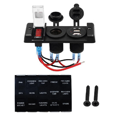 

NEW Aluminum 5PIN 3 Gang Rocker Switch Panel 12V Cigarette Socket Dual USB Charger with Red LED light Indicator for Boat Marin